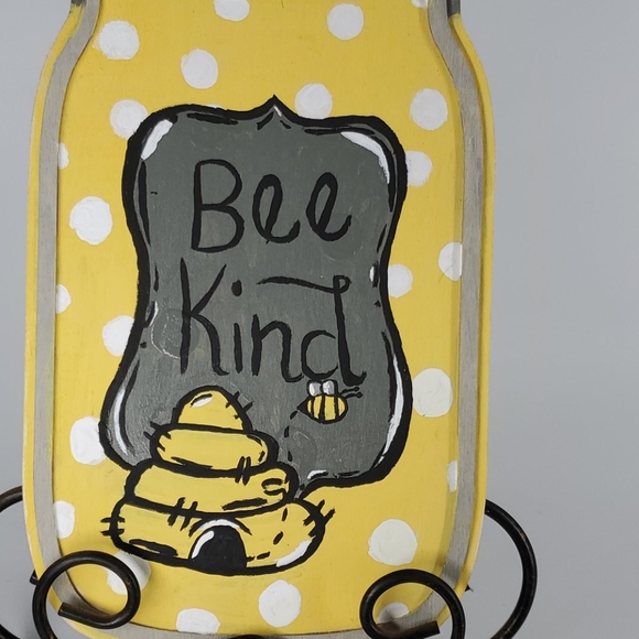 HAND PAINTED "Bee Kind" Wooden Mason Jar Decor - Picture 2 of 5